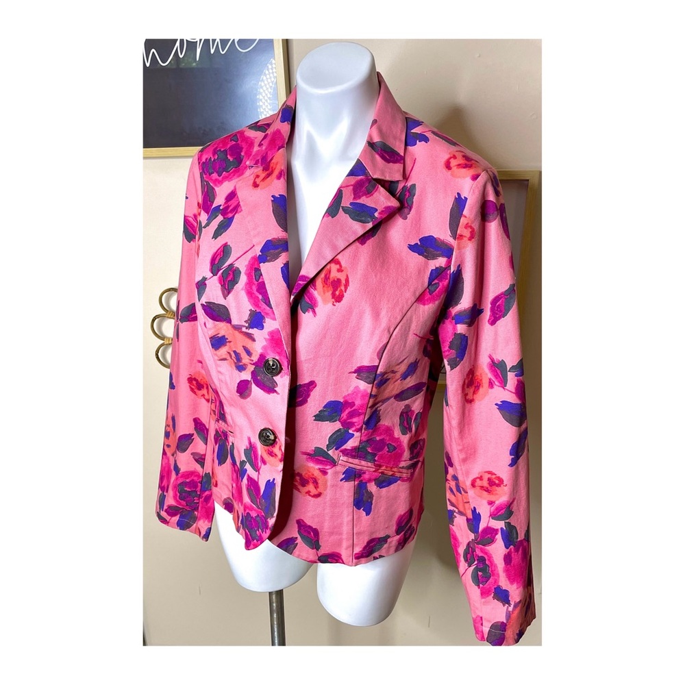 Cabi #804 Rose Garden Pink Cotton Stretch 2 Button Hip Length Blazer Jacket